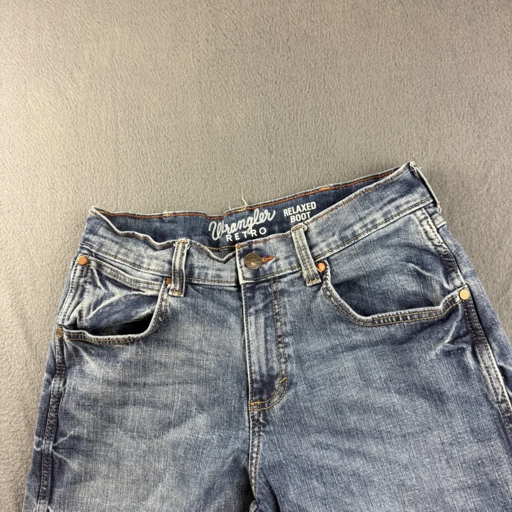Wrangler Retro Jeans Mens 30x30 Blue Relaxed Boot Bootcut Acid Wash Rodeo Cowboy